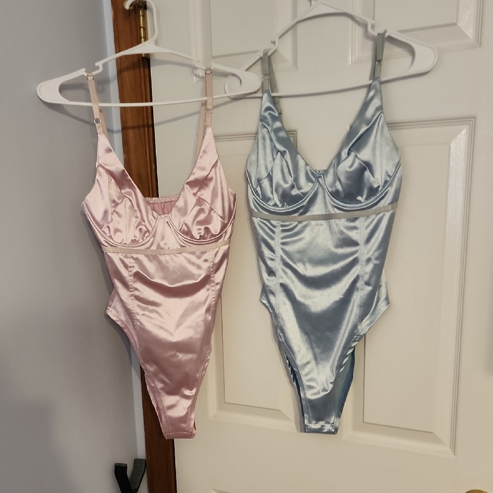 Source Unknown Pink and Blue Satin Bodysuits